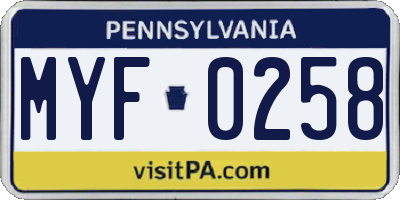 PA license plate MYF0258
