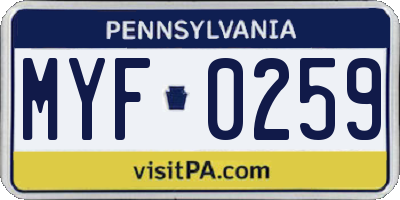 PA license plate MYF0259