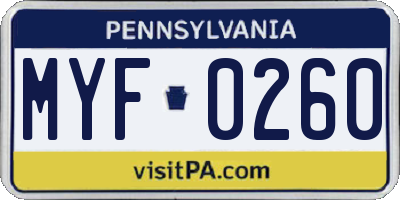 PA license plate MYF0260