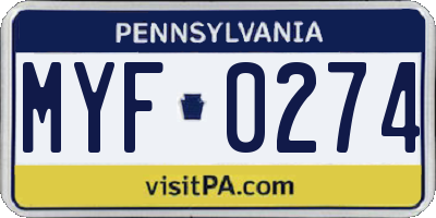 PA license plate MYF0274