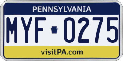 PA license plate MYF0275