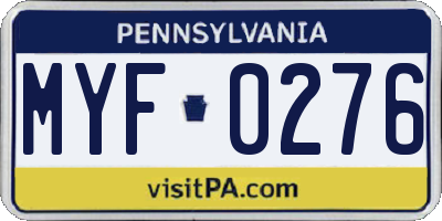PA license plate MYF0276