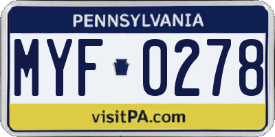 PA license plate MYF0278