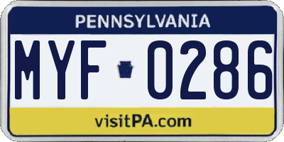 PA license plate MYF0286