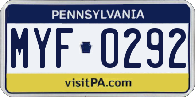 PA license plate MYF0292