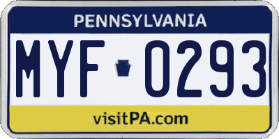 PA license plate MYF0293