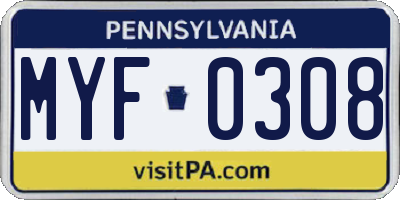 PA license plate MYF0308