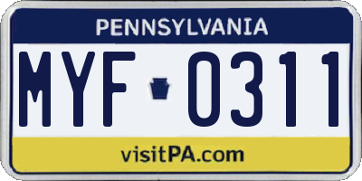 PA license plate MYF0311