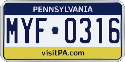 PA license plate MYF0316