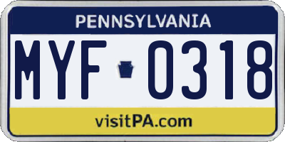 PA license plate MYF0318