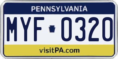 PA license plate MYF0320