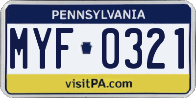 PA license plate MYF0321