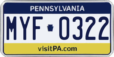 PA license plate MYF0322