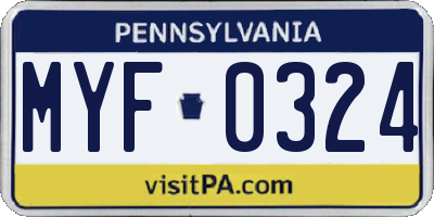 PA license plate MYF0324