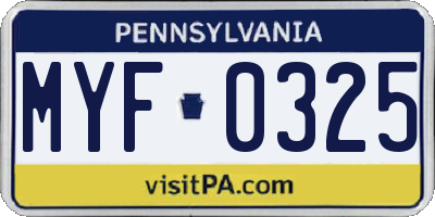 PA license plate MYF0325