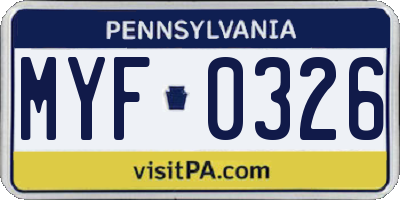 PA license plate MYF0326