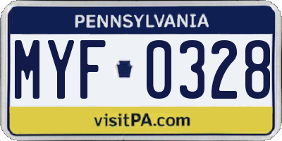 PA license plate MYF0328