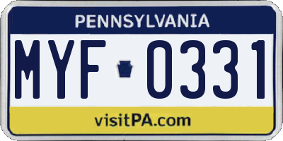 PA license plate MYF0331
