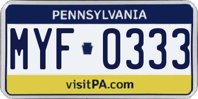 PA license plate MYF0333