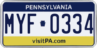 PA license plate MYF0334