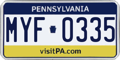 PA license plate MYF0335
