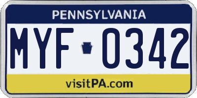 PA license plate MYF0342