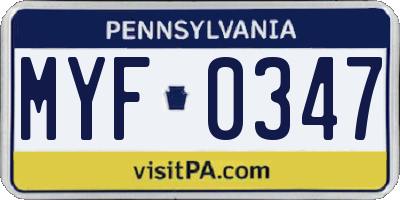 PA license plate MYF0347