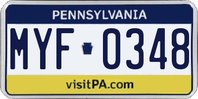 PA license plate MYF0348