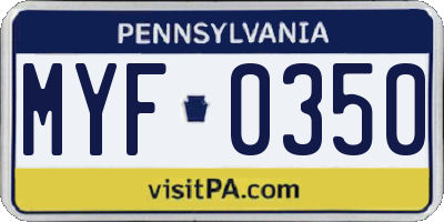 PA license plate MYF0350