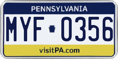 PA license plate MYF0356