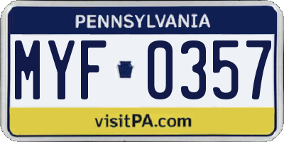 PA license plate MYF0357