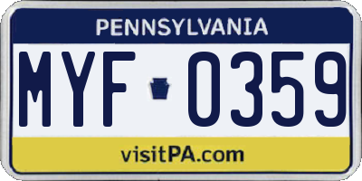 PA license plate MYF0359