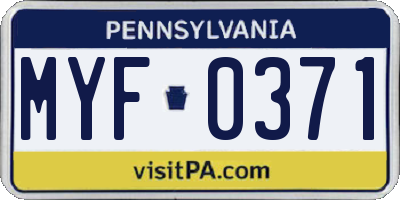 PA license plate MYF0371