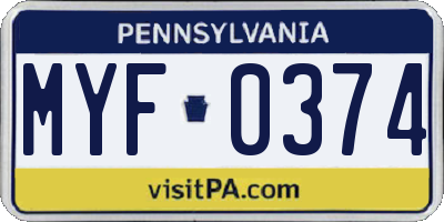 PA license plate MYF0374