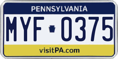 PA license plate MYF0375