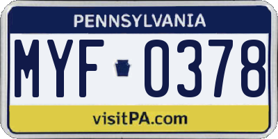 PA license plate MYF0378