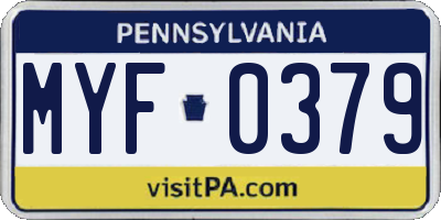 PA license plate MYF0379