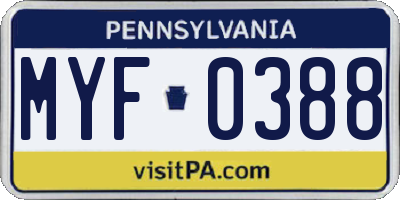 PA license plate MYF0388
