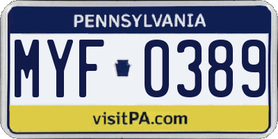 PA license plate MYF0389