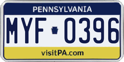 PA license plate MYF0396