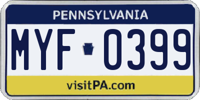 PA license plate MYF0399