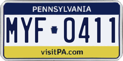 PA license plate MYF0411