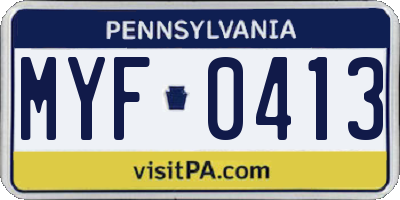 PA license plate MYF0413
