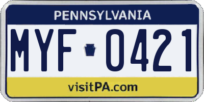 PA license plate MYF0421