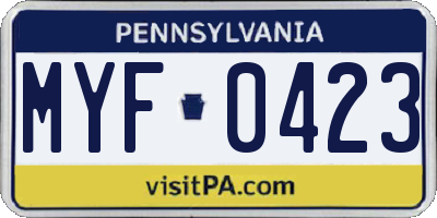 PA license plate MYF0423