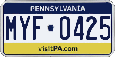 PA license plate MYF0425