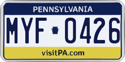 PA license plate MYF0426