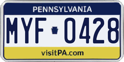 PA license plate MYF0428