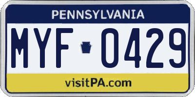 PA license plate MYF0429