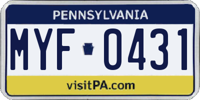 PA license plate MYF0431
